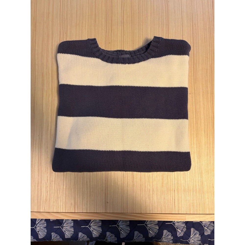 John Galt Striped Knit Sweater Women’s XL Oversized Cream Navy Pullover Crewneck - Picture 5 of 7